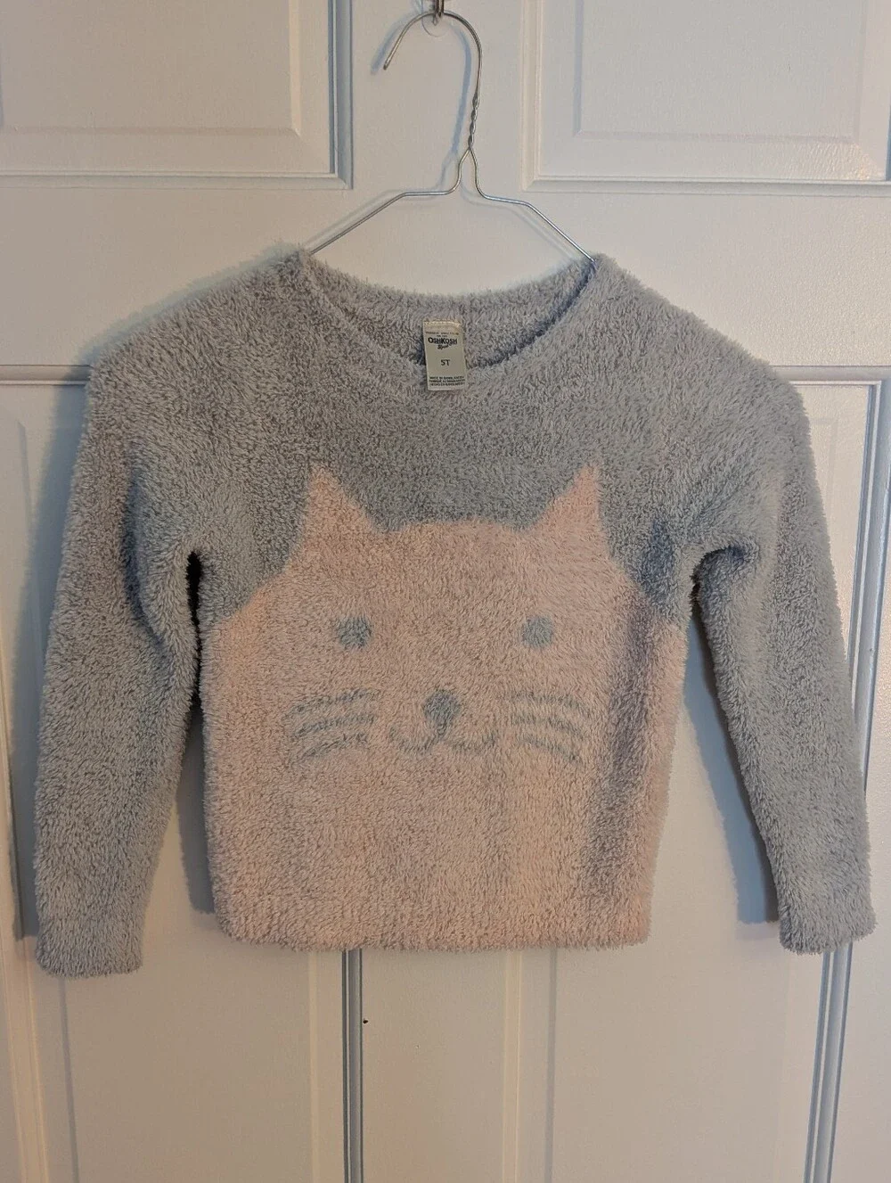 OshKosh Pink & Grey Fuzzy Cat Sweater 5T